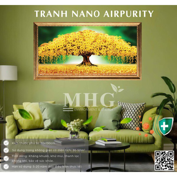 Tranh treo tường Nano Airpurity Platium 70x130cm, kháng khuẩn,khử mùi