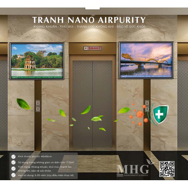 Tranh Nano Airpurity thanh lọc không khí, khử khuẩn cho thang máy