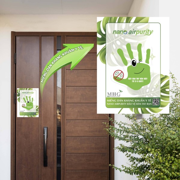 Miếng dán Nano Airpurity kháng khuẩn y tế - Chạm tay đẩy cửa 15x20 cm